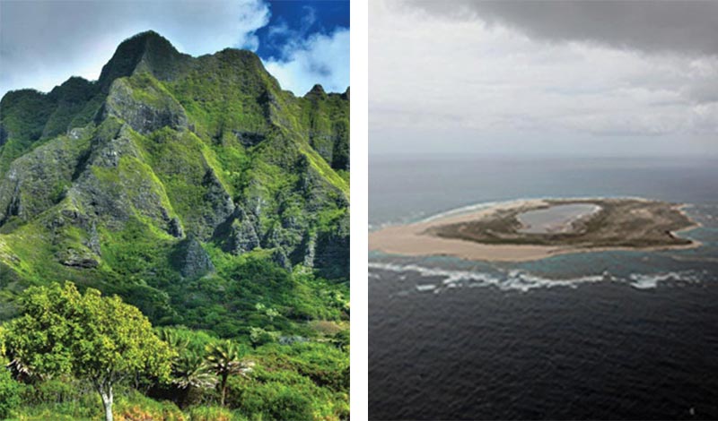 Ko‘olau Mountains, Oahu, HI; Laysan Island, Papahānaumokuākea Marine National Monument